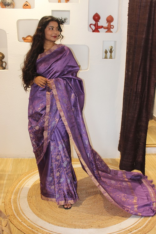 Pure Ahimsa Tussar/Kosa Silk Naturally Dyed Sona-Roopa Handloom Saree